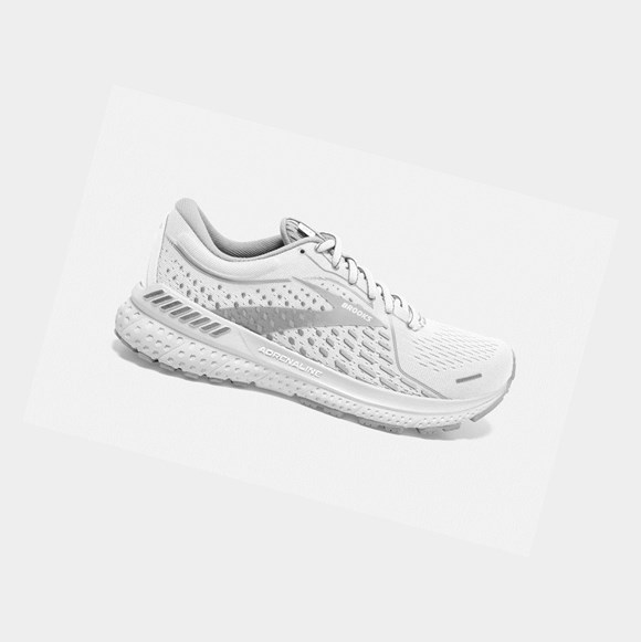 Scarpe Running Strada Donna Brooks Adrenaline GTS 21 Bianche Grigie Argento | MXWQRK-836