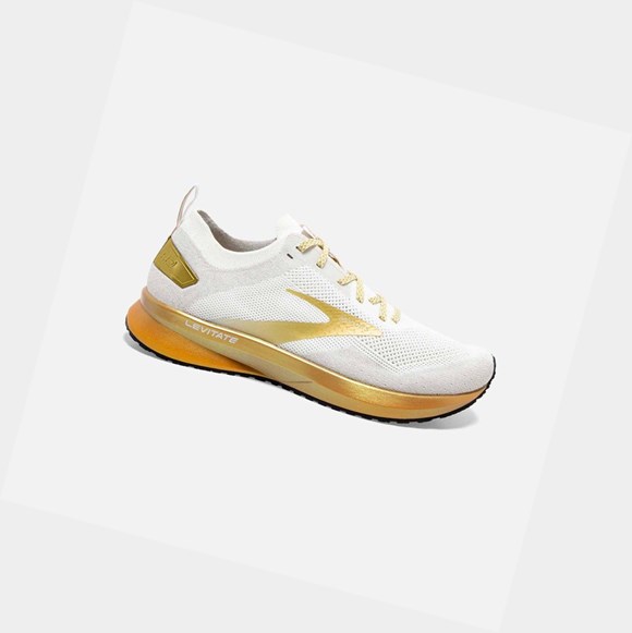 Scarpe Running Strada Donna Brooks Levitate 4 Bianche Oro | DEXQSG-204