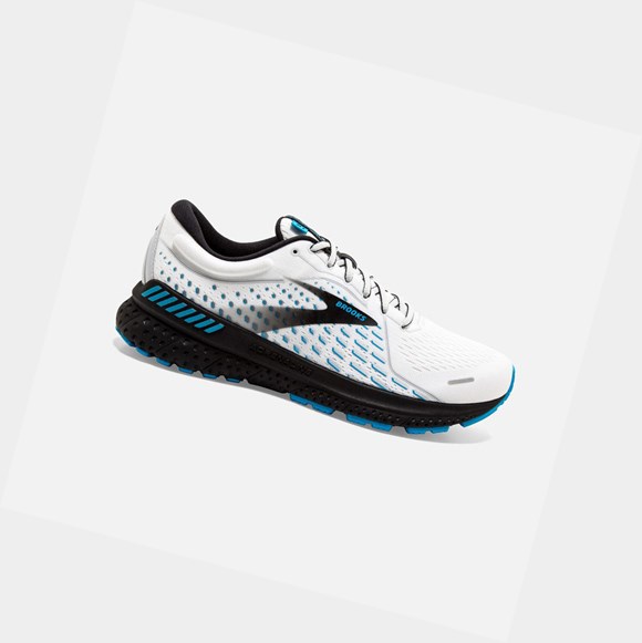 Scarpe Running Strada Uomo Brooks Adrenaline GTS 21 Bianche Grigie Blu | GBXYRD-823