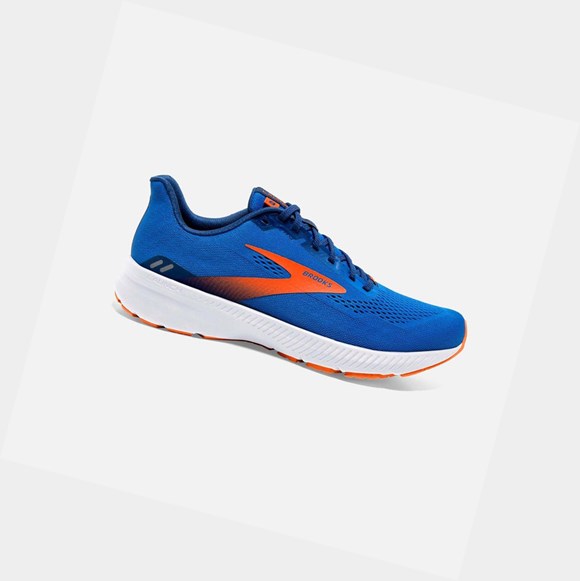 Scarpe Running Strada Uomo Brooks Launch 8 Blu Arancioni Bianche | WIUAGY-539