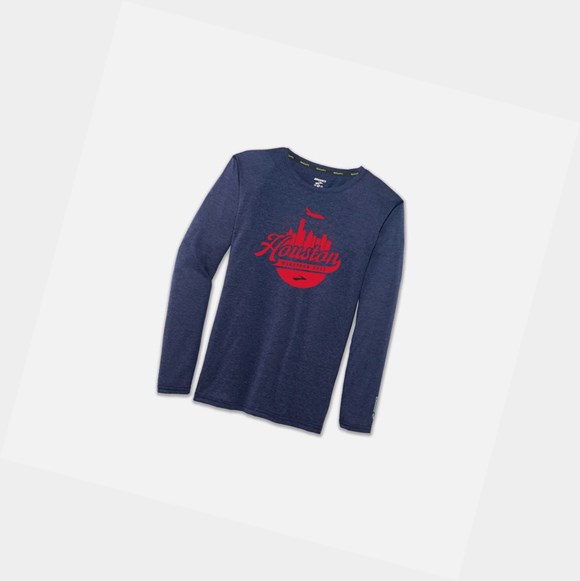 Top Uomo Brooks Distance Grafica Long Sleeve Blu Marino | ROZFAK-172