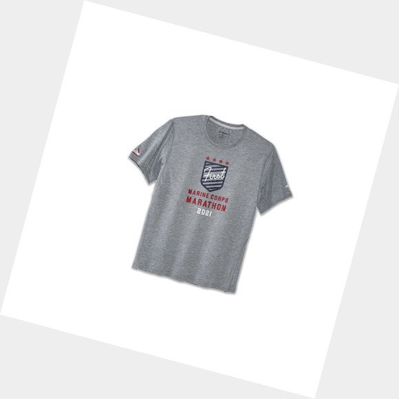 Top Uomo Brooks Distance Grafica Sleeve Heather Ash / 1st MCM | QXICAO-762