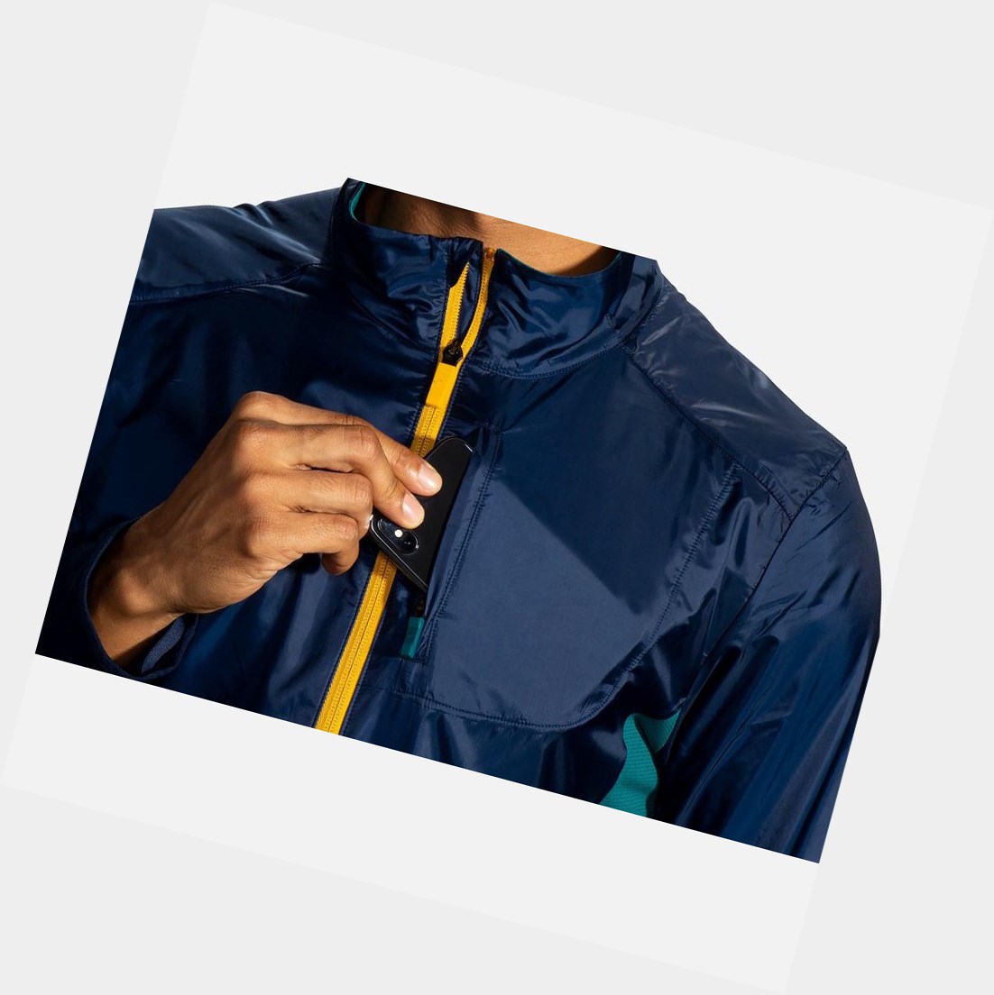Capispalla Uomo Brooks Fusion Ibrido Blu Marino | ERKWOX-509