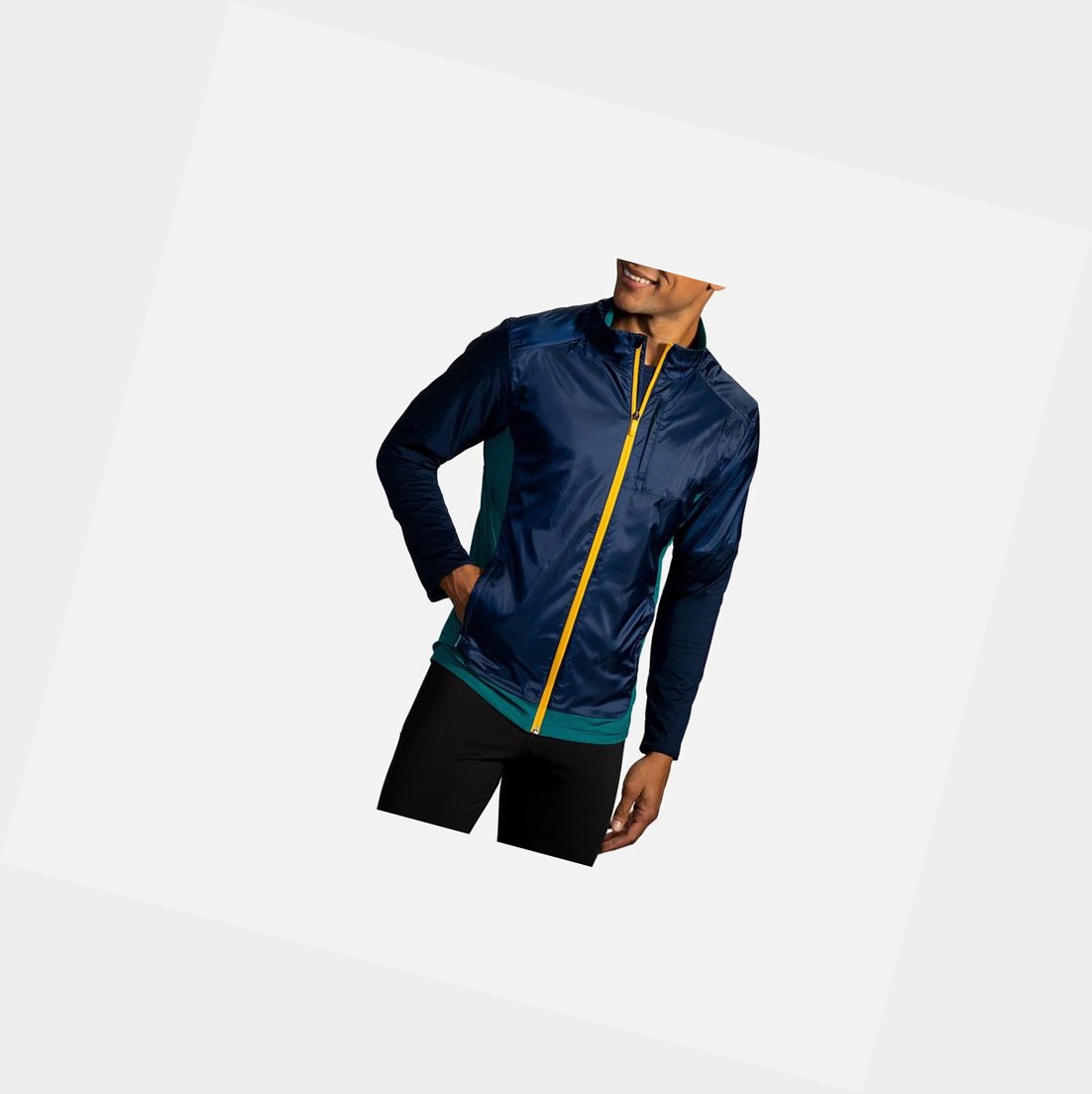 Capispalla Uomo Brooks Fusion Ibrido Blu Marino | ERKWOX-509