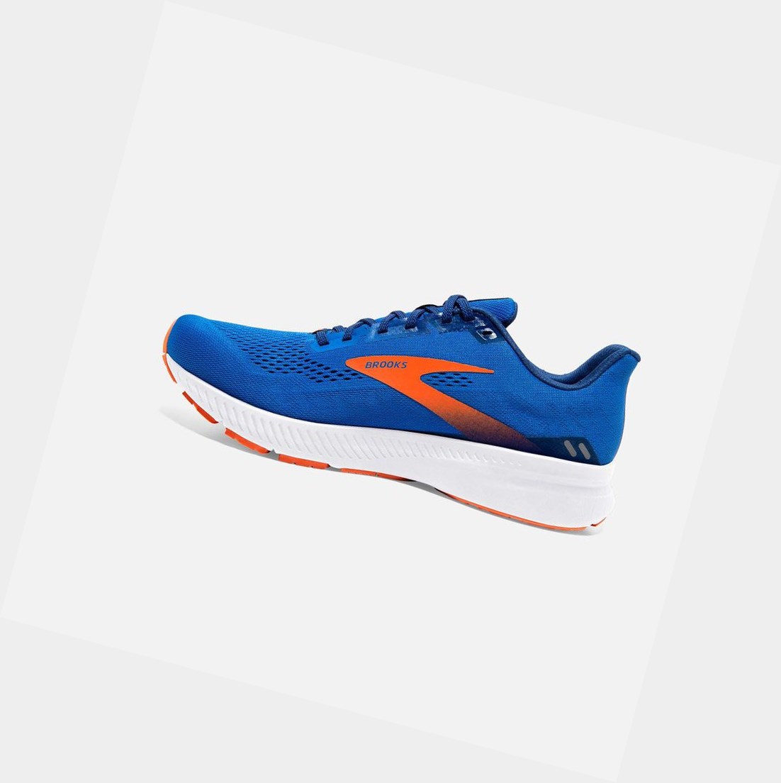 Scarpe Running Strada Uomo Brooks Launch 8 Blu Arancioni Bianche | WIUAGY-539
