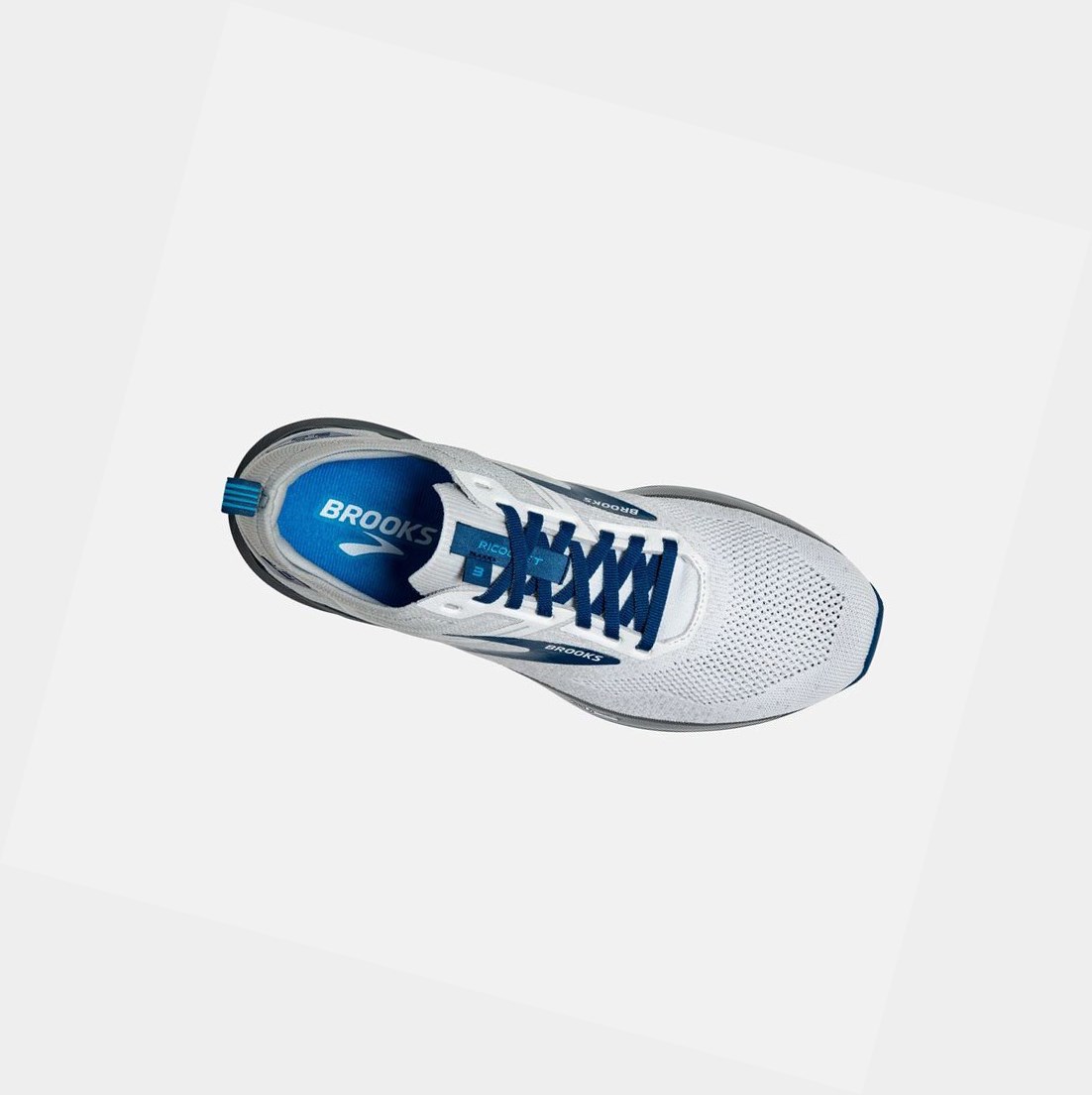 Scarpe Running Strada Uomo Brooks Ricochet 3 Bianche Grigie Blu | CLHYGB-751