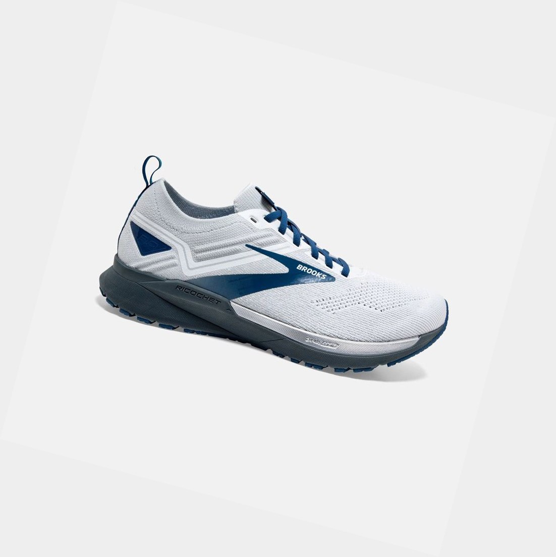 Scarpe Running Strada Uomo Brooks Ricochet 3 Bianche Grigie Blu | CLHYGB-751