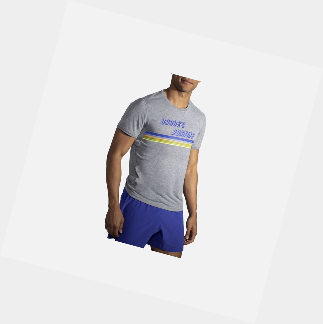 Top Uomo Brooks Distance Grafica Sleeve Heather Ash / Stripe | OTEYCM-084