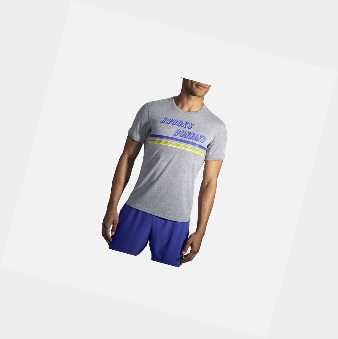 Top Uomo Brooks Distance Grafica Sleeve Heather Ash / Stripe | OTEYCM-084