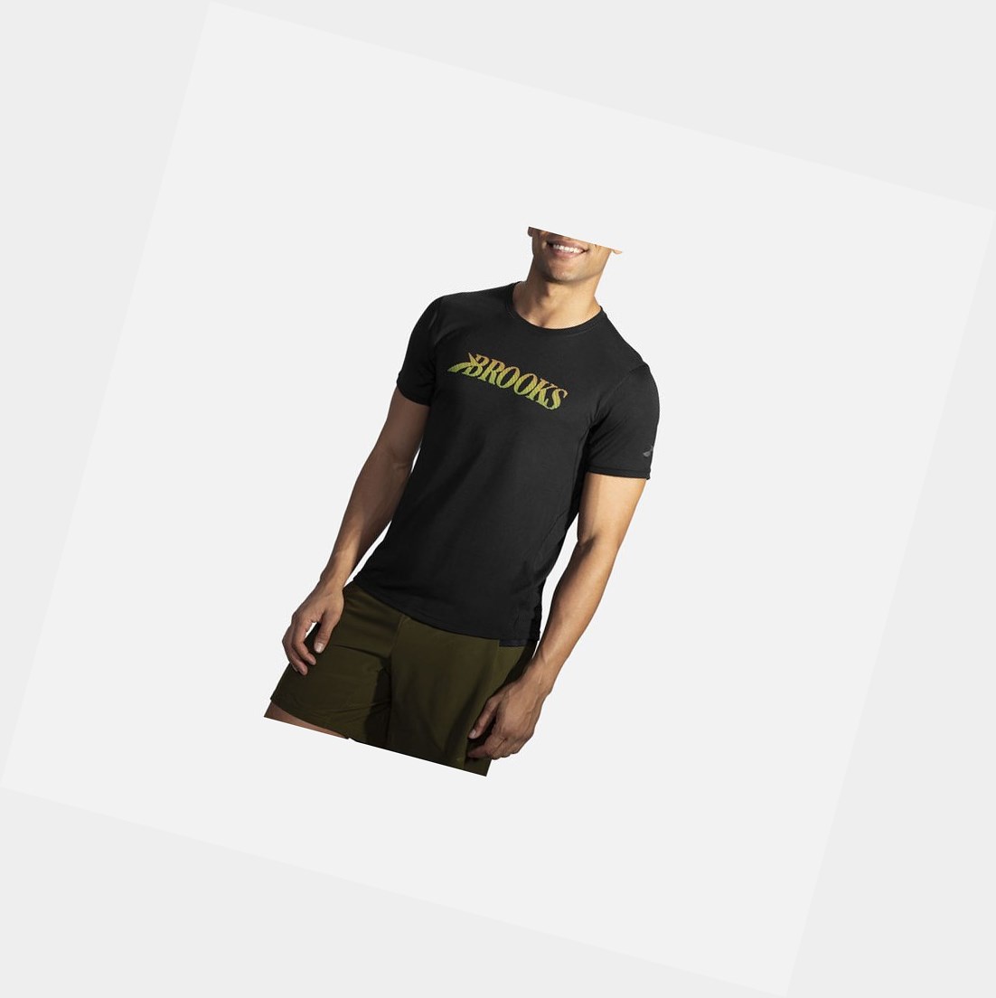 Top Uomo Brooks Distance Grafica Sleeve Nere | XDUPAG-843