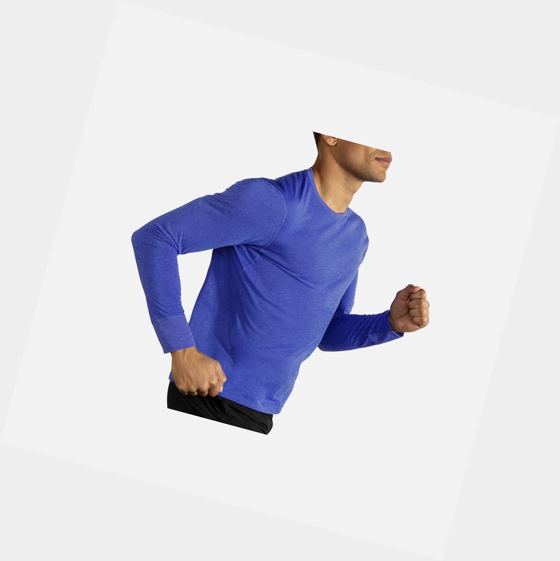 Top Uomo Brooks Distance Long Sleeve Blu | RFEWGI-934