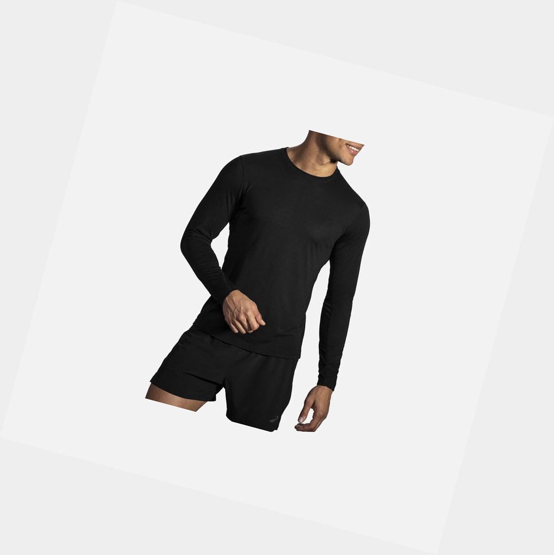 Top Uomo Brooks Distance Long Sleeve Nere | POYETB-970
