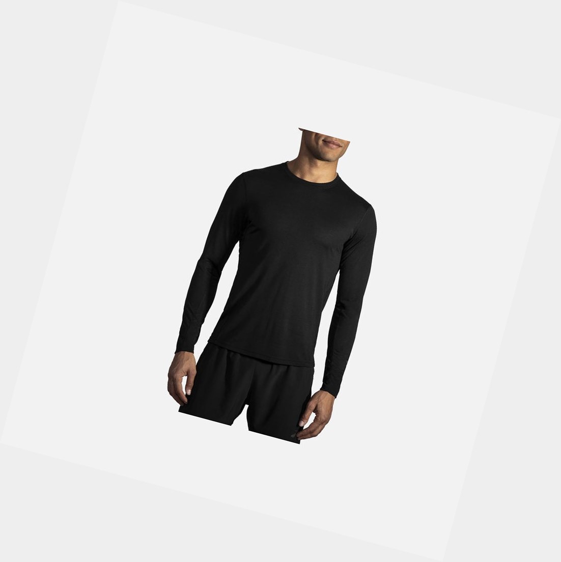 Top Uomo Brooks Distance Long Sleeve Nere | POYETB-970