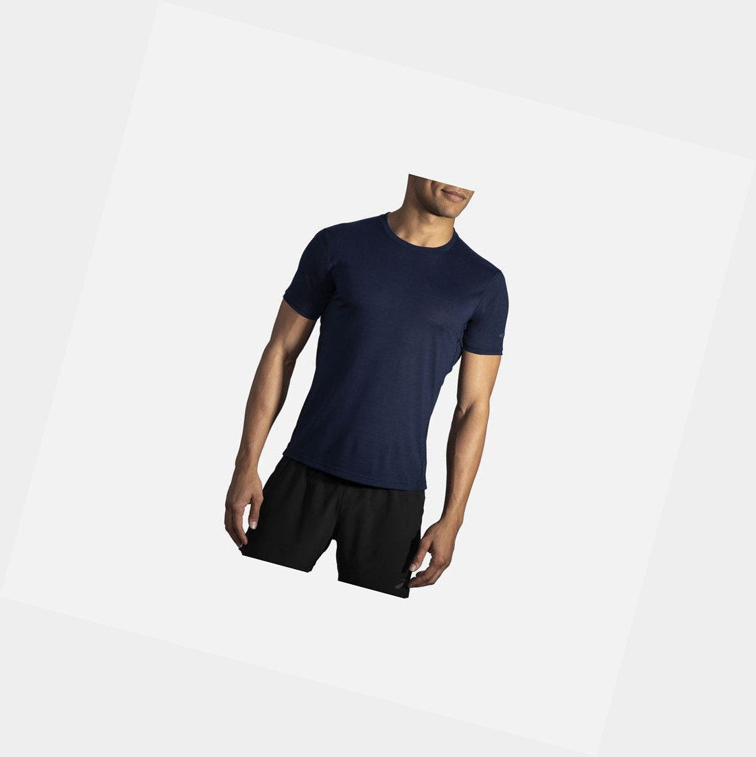 Top Uomo Brooks Distance Sleeve Blu Marino | KAHOQP-836