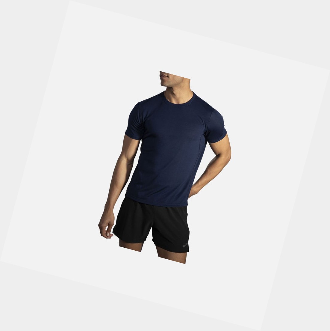 Top Uomo Brooks Distance Sleeve Blu Marino | KAHOQP-836