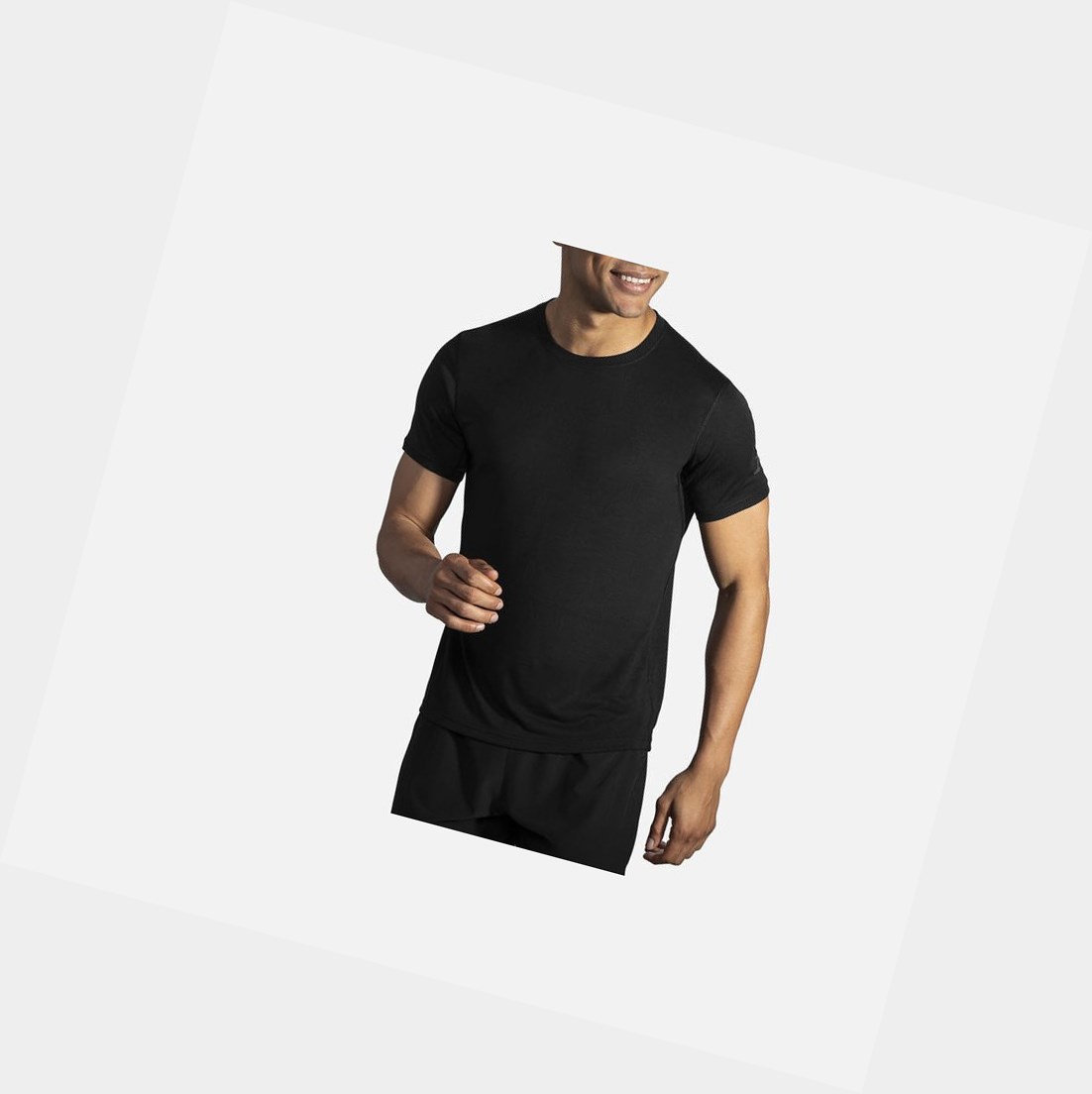Top Uomo Brooks Distance Sleeve Nere | PQKUVJ-167