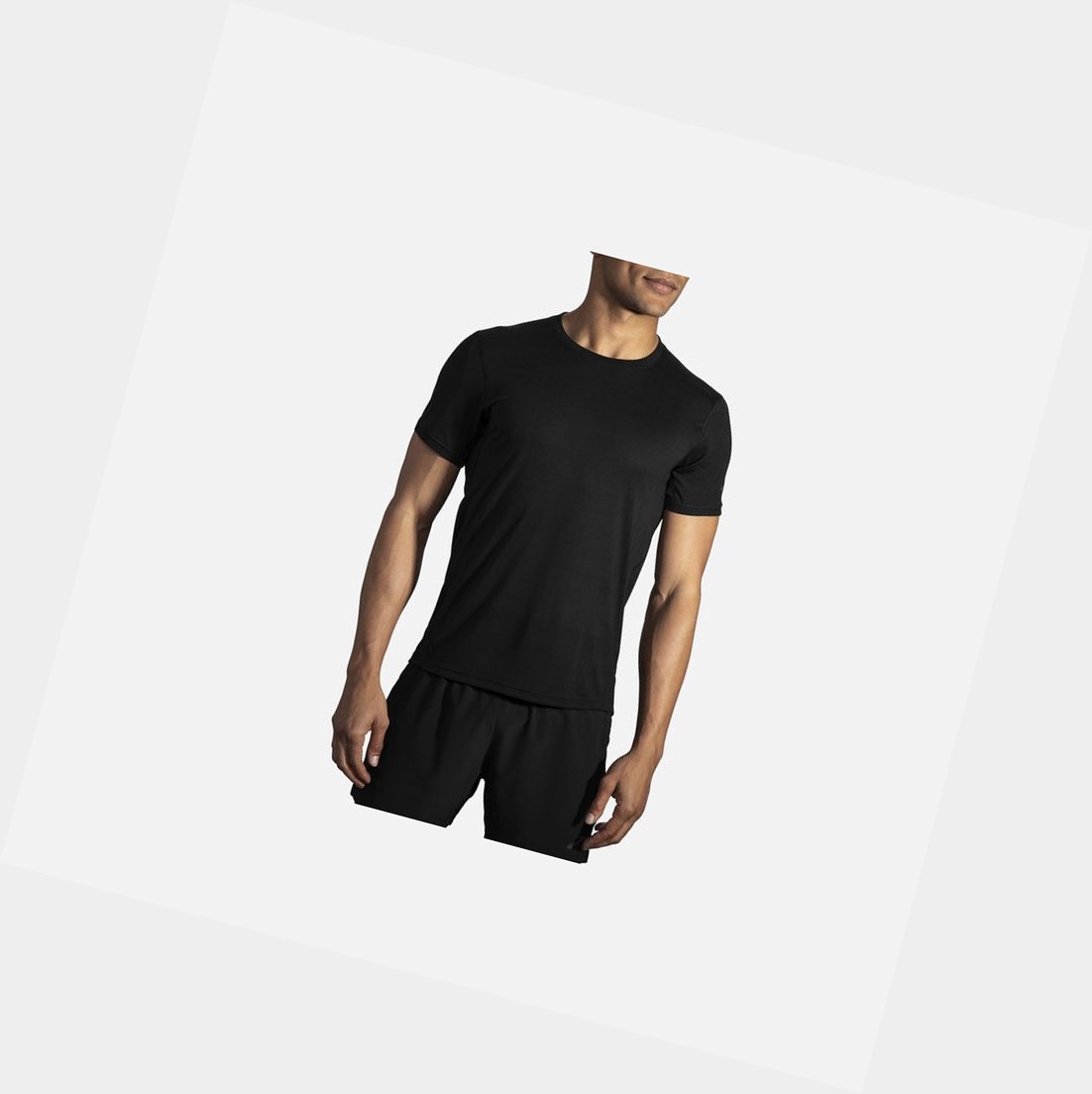Top Uomo Brooks Distance Sleeve Nere | PQKUVJ-167