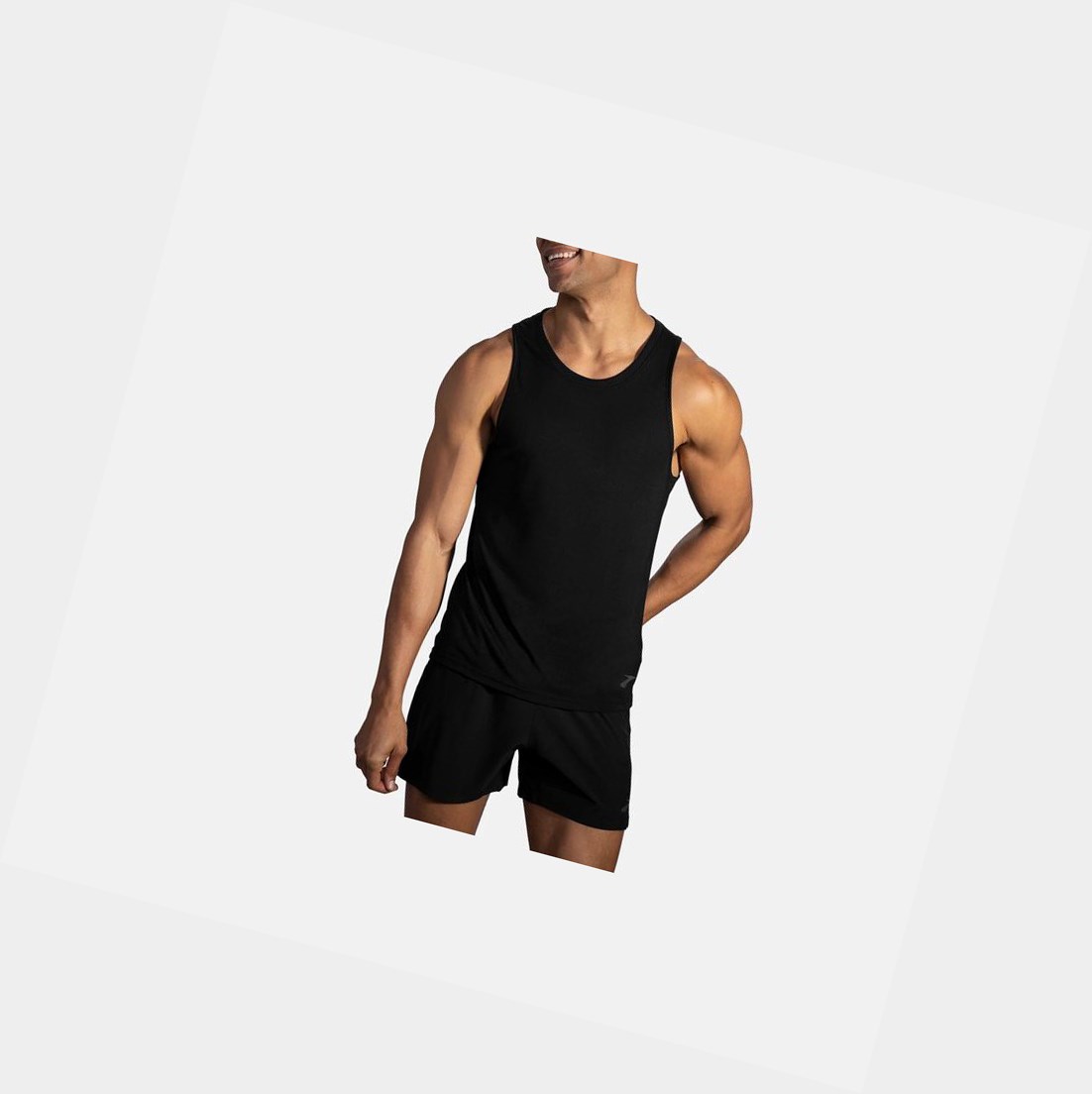 Top Uomo Brooks Distance Tank Nere | GQXSCH-570